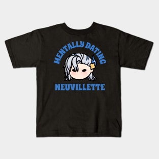 Genshin Impact mentally dating Neuvillette chibi typography | morcaworks Kids T-Shirt